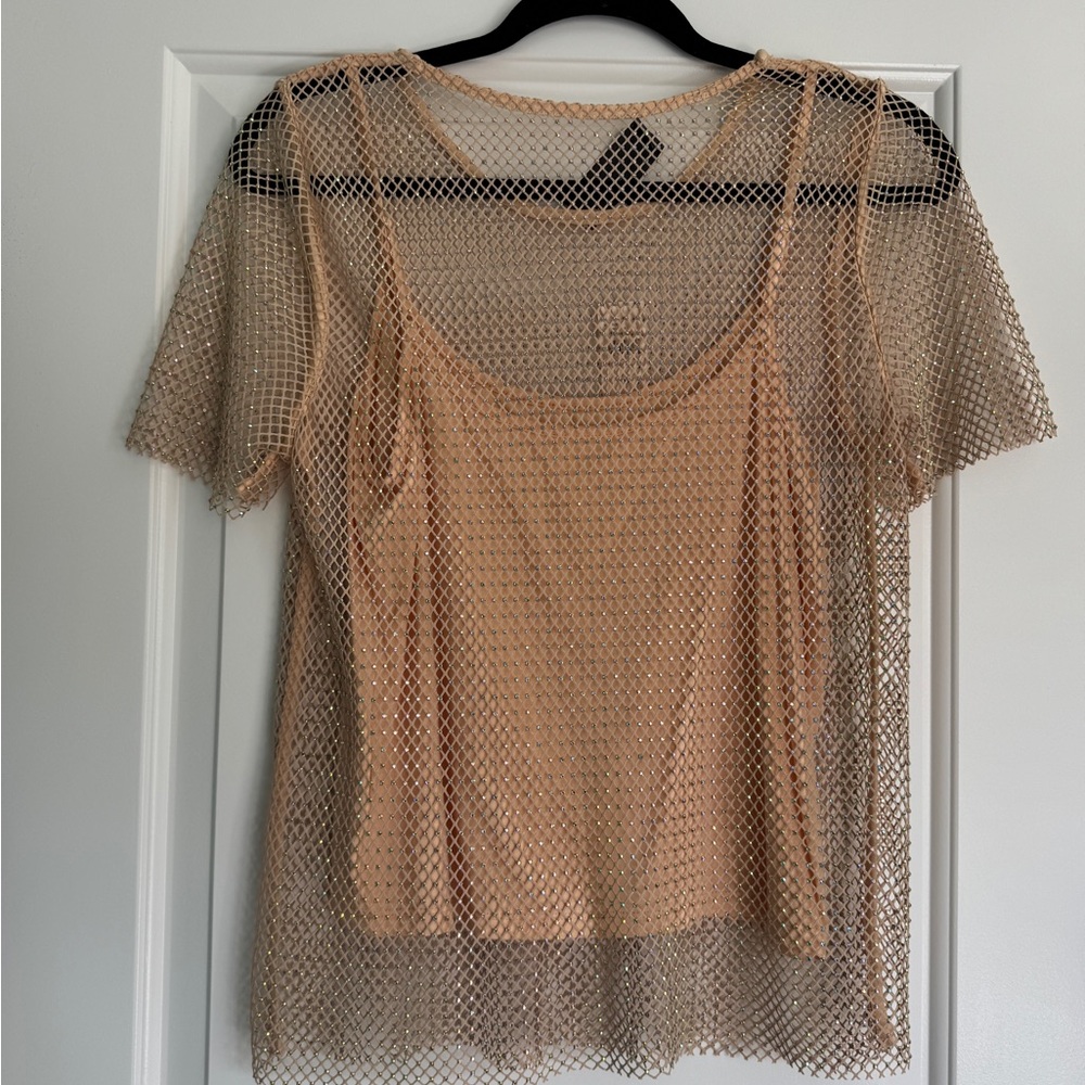 Sunday in Brooklyn Rhinestone Mesh Top Sand Anthropologie